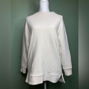 Varley Size Small Ribbed Pullover Side Zip White Long Sleeve Top Quiet Luxury